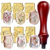 7pcs Flower Wax Seal Stamp Kit - Floral Wax Seal Stamp Heads and Wooden Handles for Wedding Invitations, Envelopes, Christmas Cards and Gift Packaging