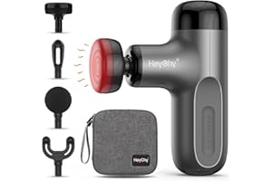 HEYCHY Mini Massage Gun with Heat, Deep Tissue Massage Gun, Portable Percussion Muscle Massager with 4 Massage Heads for Athletes
