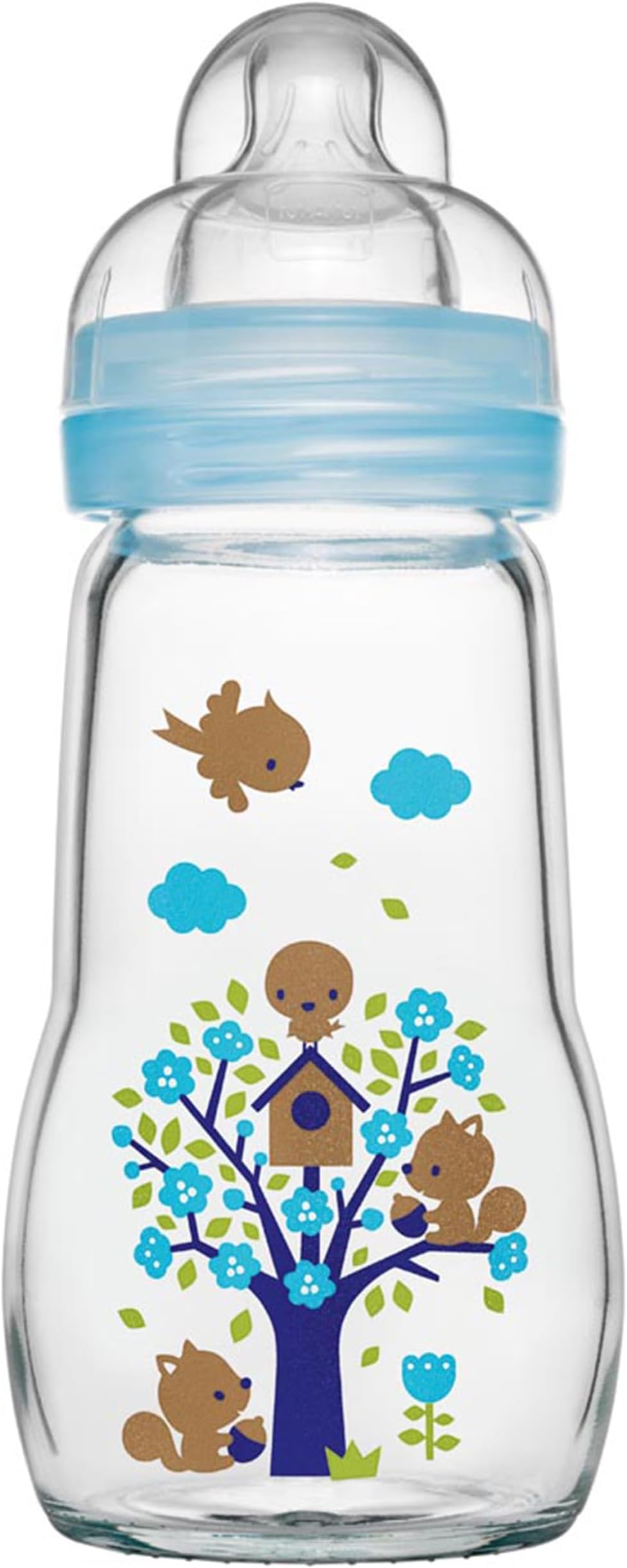 MAM Glass Bottle 260ml with SkinSoft Teat Blue