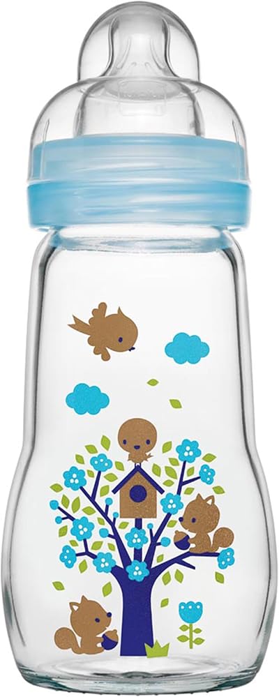 MAM Glass Bottle 260ml with SkinSoft Teat Blue