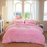 Kids Girls Faux Fur Light Pink Comforter Sets Twin/Full - 3PC Bed Set Skin Friendly Soft Warm Comfortable Classical Rabbit Plush Velvet Flannel Fluffy Fuzzy Bedding(Comforter x 1 Pillowcases x 2)