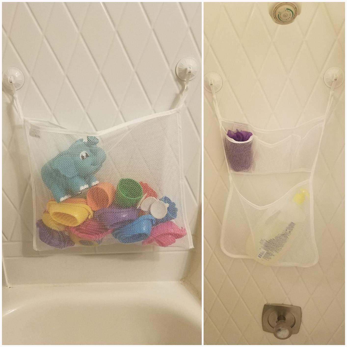 2 Pack Mesh Bath Toy Organizer+Ultra Strong Hooks–The Perfect Bathtub Toy Holder Bathroom or Shower Caddy–Sherry Multi-Use Net Bags Make Baby Bath Toy Storage Easy–for Kids Toddlers（Upgrade+Reinforce）