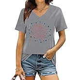 American Flag Shirts Women USA Stars Patriotic Shirt 4th of July T-Shirt V-Neck Short Sleeve Casual Tee Tops