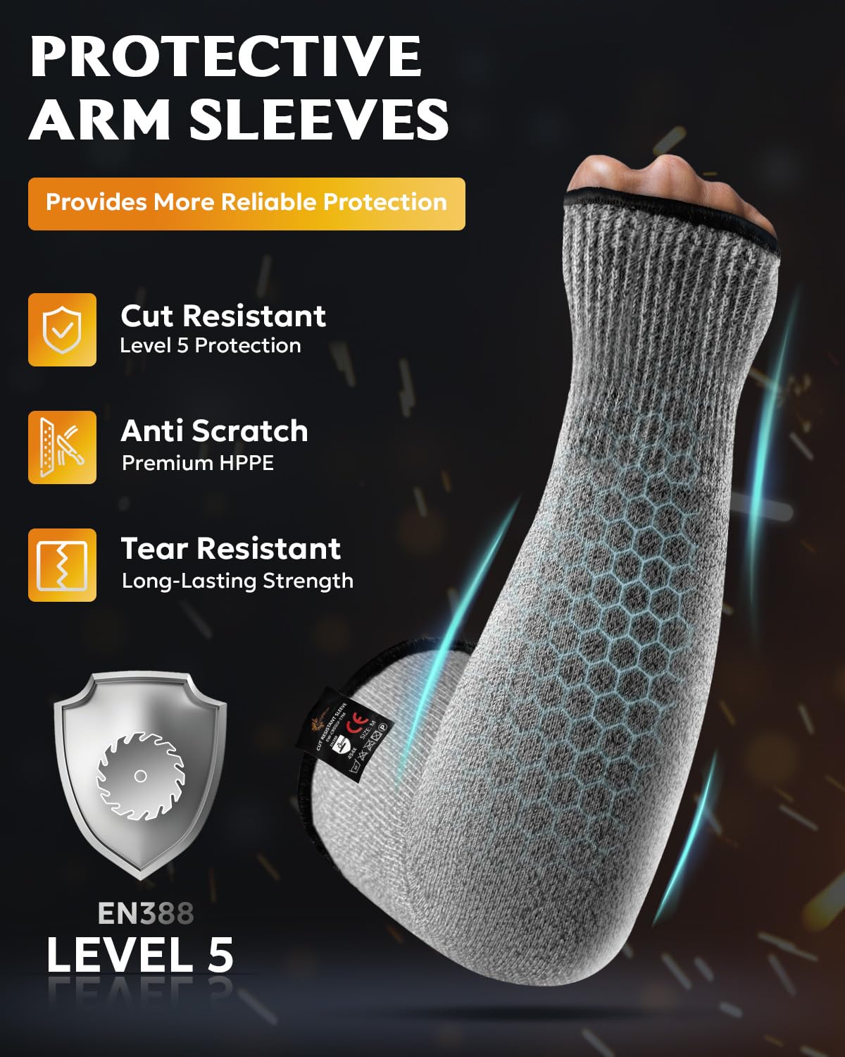 Evridwear Protective Arm Sleeves Cut Resistant Farmers Sleeves for Men Work, Gardening, Farming, Arm Protectors for Thin Skin and Bruising (Extra Large, With Thumb Hole)