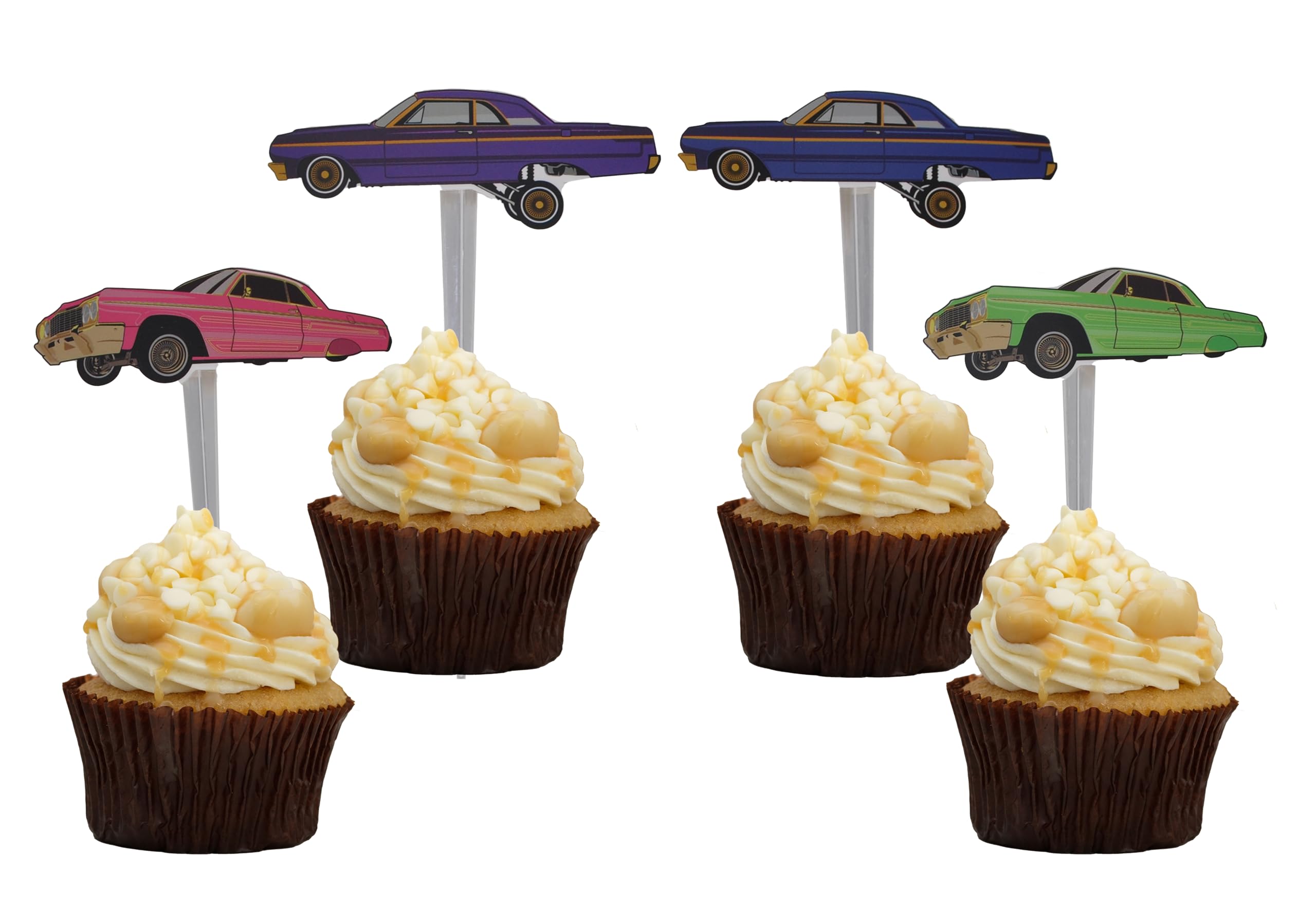 Photo 1 of 24 PCS Lowrider Cupcake Toppers - Lowrider Party Decorations - Cholo Theme Party - Lowrider Car Birthday Decorations