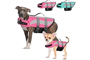 Petbank Dog Life Jacket with Reflective Stripes, Adjustable High Visibility Dog Life Vest for Boating, Ripstop Dog Swimming Vest with High Flotation for Small Medium and Large Dogs,Pink,XL…