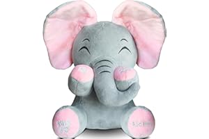 Aidiya Elephant Stuffed Animals Baby Gifts Peluches Ear Interactive Elephant Talking Singing Plush Toys for Girls Boys Gift Adjustable Volume 11.8" Set (Pink)