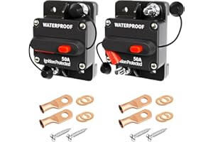 TEMCHY 50Amp Circuit Breaker Waterproof Marine Motor Accessory for Boat Trolling ATV Trailer Vehicles Stereo Audio Electronic Battery Solar System Inline Fuse with Manual Reset Switch DC 12V-48V