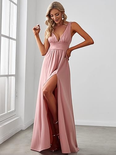 Ever-Pretty Women's Summer V-Neck Sleeveless Formal Wedding Guest Dress  Side Slit Floor Length Bridesmaid Dresses Dusty Rose US10 in Dubai - UAE |  Whizz Dresses