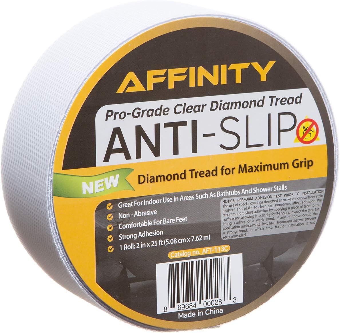 Clear Diamond Tread Premium Anti-Slip Tape for Bath and Shower, 2 inch x 300 inch (25ft Roll)