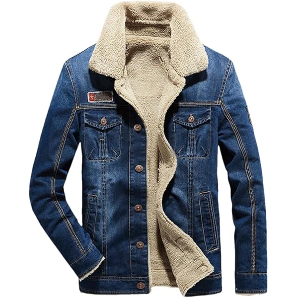 Fuwenni Men's Fleeced Denim Trucker Jacket Winter Fall Warm Cowboy