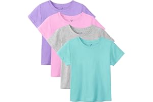 YERIOK 4 Pack Girls Shirts Toddler Short Sleeve Shirt Girls T Shirts Soft Cotton Tshirts Basic Tees Kids Summer Tops T-Shirts