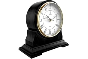 LOVELY HOME ESSENTIALS Mantel Clock for Living Room - Black Wood Mantle Clock Battery Operated - Silent Wooden Mantle Clock for Living Room Decor Above Fireplace Mantel, Office, Table, Shelf & Home Décor Gift 9x8.5