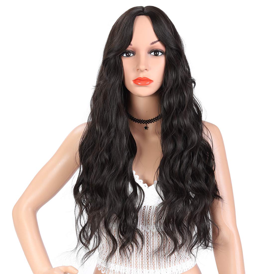 YanT HAIR Synthetic Wigs For Women Wavy Wig Middle Part 25-26 inches Black Color