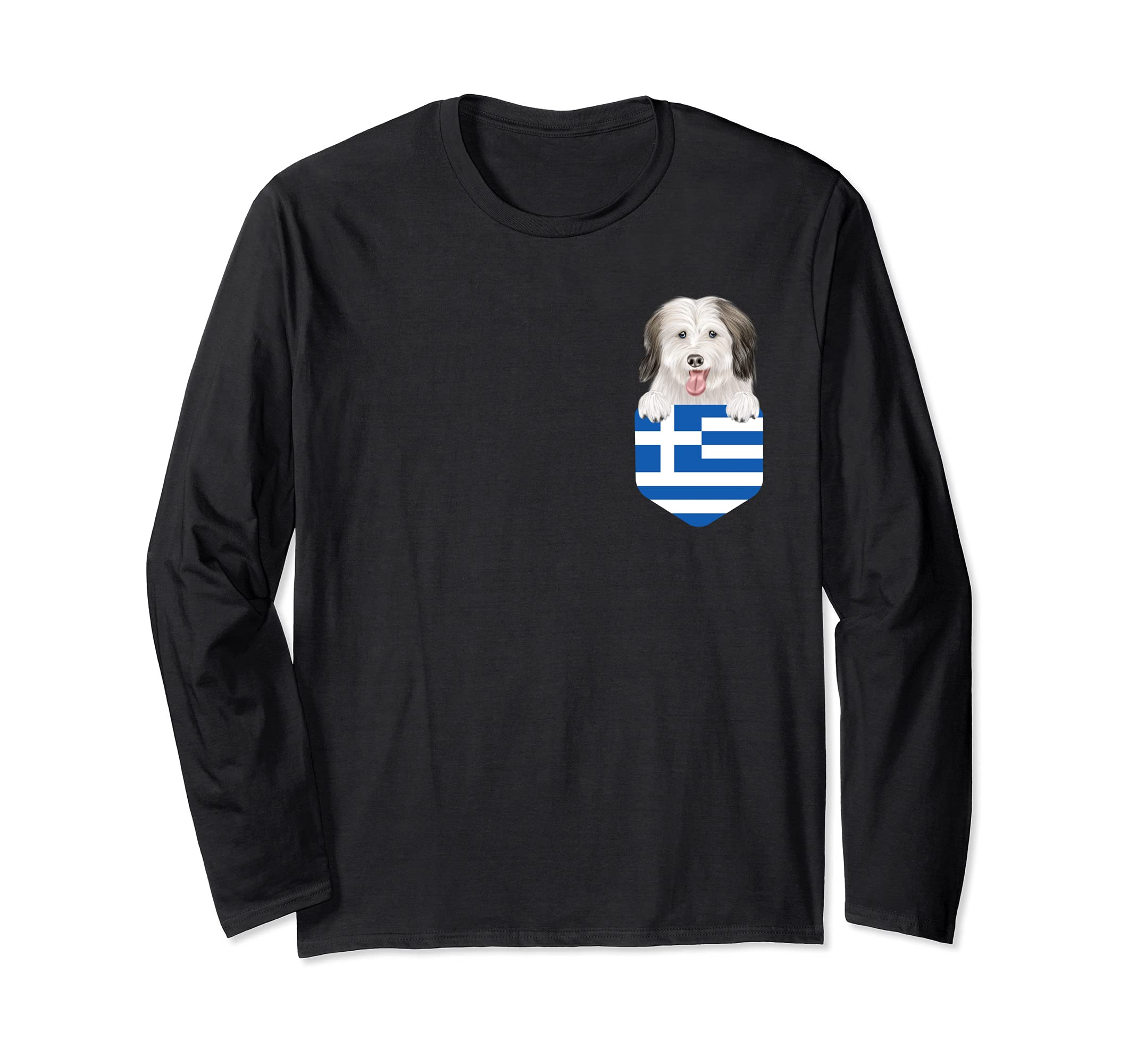 Greece Flag Coton de Tulear Dog In Pocket Long Sleeve T-Shirt