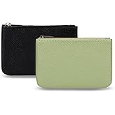 KALIONE 2 Pack Coin Purse, Portable PU Leather Coin Purse with Zipper Coin Purse Mini Change Purse Small Coin Purse for Women Credit Card Folded Bills ID Key Headset Lipstick(Black&Green)