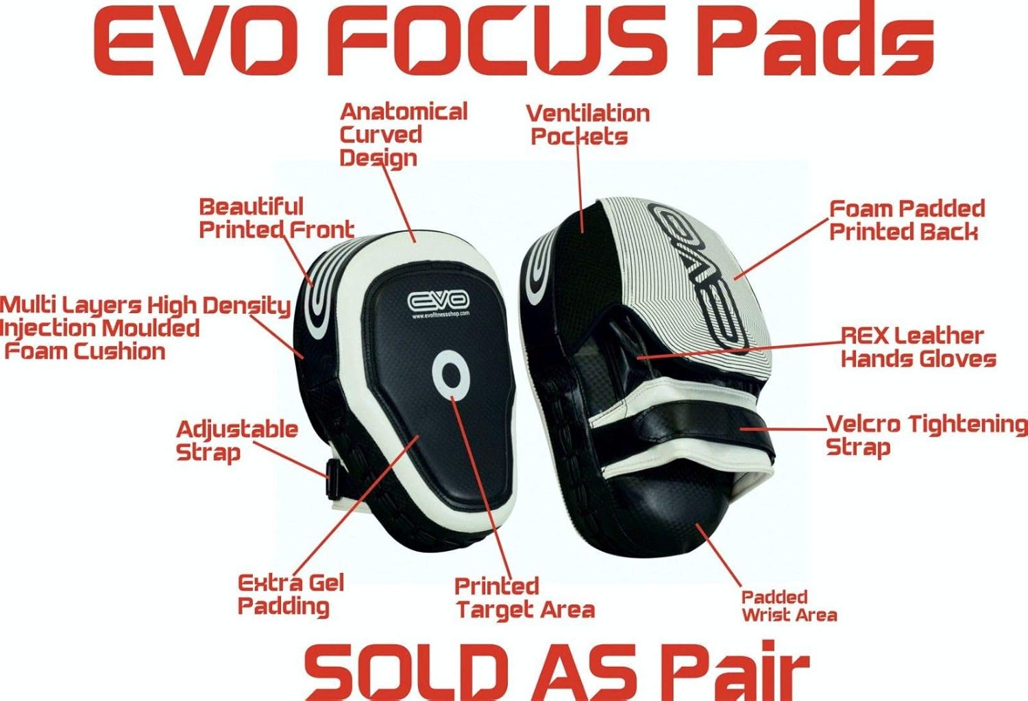 EVO Fitness Boxing MMA Focus Pads Muay Thai Martial Arts Training Pad UFC PRO (Black/White) - Image 3