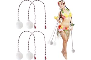 Blueweenly 4 Pcs Hawaiian Poi Balls Hawaiian Hula Implement with String White Hawaii Poi Balls for Adults Women Hula Maori New Zealand Polynesian Dancing Accessories