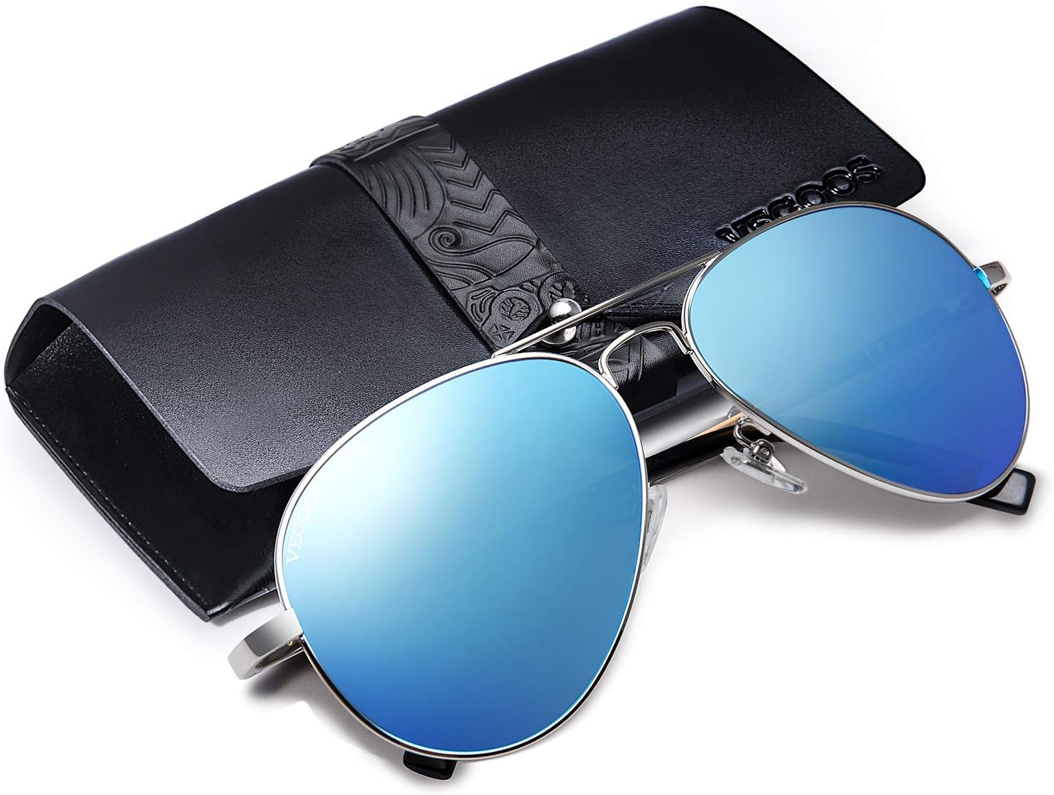 VEGOOS Sunglasses Man Polarised UV Protection Classic Pilot Style Metal Frame Mirrored Sunglasses for Women