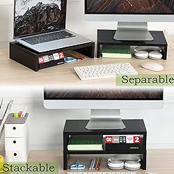 TEAMIX 2-Tier Wood Monitor Stand Riser for 2