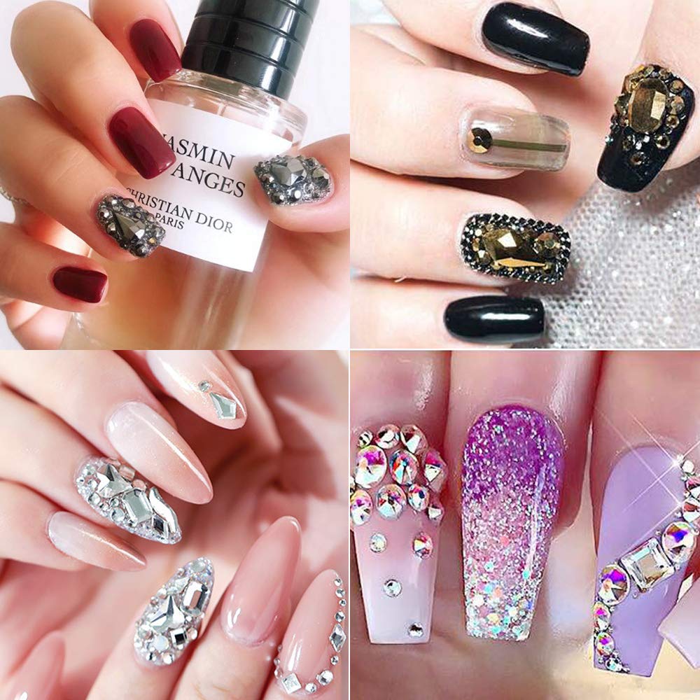 6 Pack Mixed Nail Art Rhinestone Nail Art Decorations Accessories Flat Base Nail Jewelry Glass Rhinestone Crystal Best for Manicure DIY Mobile Phone Shell Jewelry Makeup 3D Decoration: Beauty