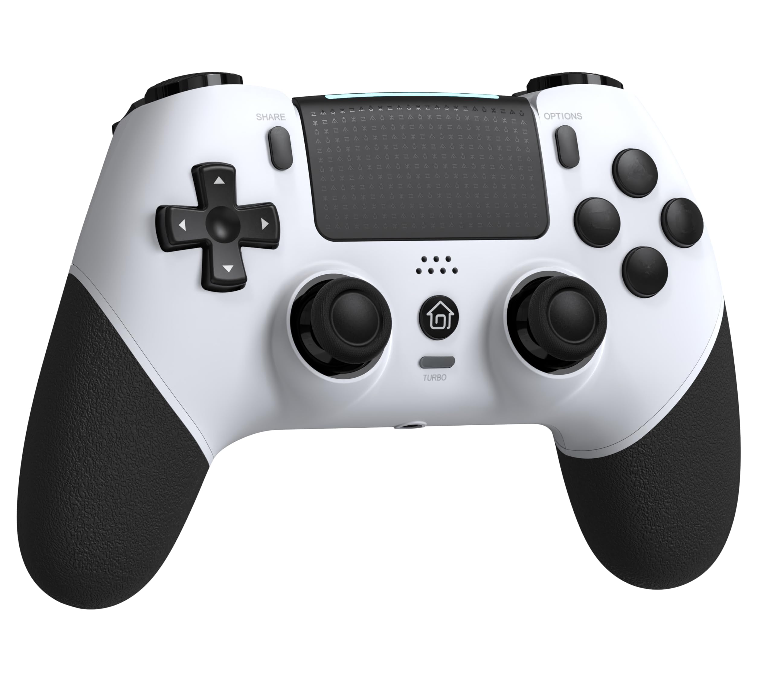 GAMFAMI Wireless Controller with Hall Joystick for PS4/Pro,Slim - with Built-in Speakers/Turbo/Buttons Programming, 1000mAh Battery (White Black)