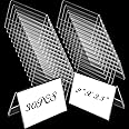 Fulmoon 30 Pcs Mini Acrylic Sign Holder, 2 x 3.5 Inches Small Clear Sign Display Holder Acrylic Name Plate for Desk Horizontal Nameplate V Shaped Display for Office School Store Business