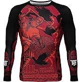 Hardcore Training Viking Men's Rash Guard Compression Long Sleeve MMA No-Gi Tight BJJ Grappling Base Layer Combat S Black/Red