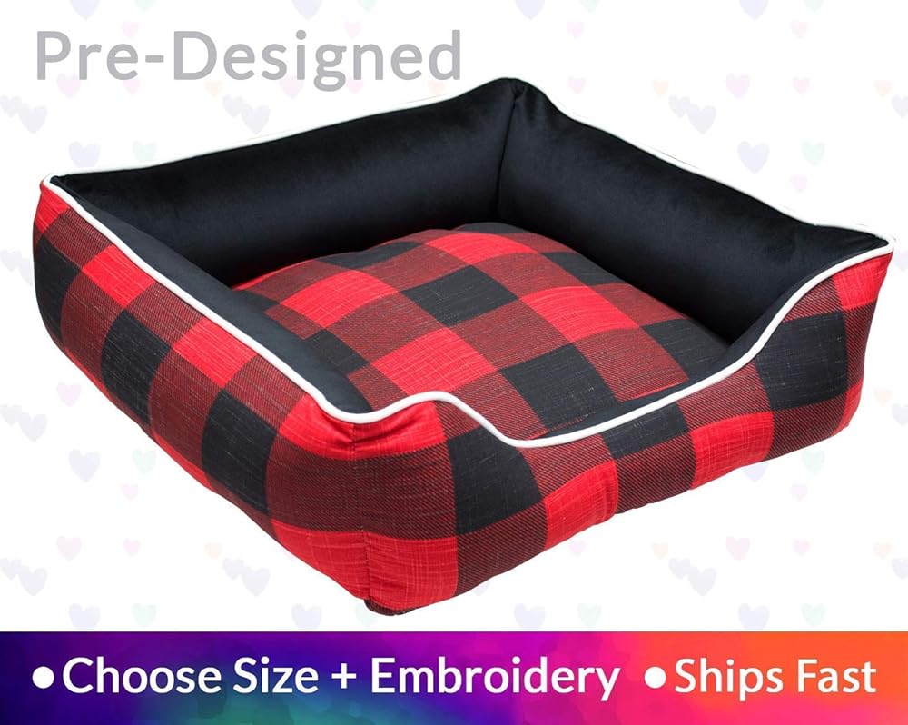 Buffalo Plaid Dog Bed Pet Bed Red Black Check Houndstooth