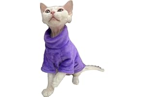 WQCXYHW Sphynx Hairless Cat Clothes Solid Soft Faux Fur Sweater Outfit Cute Pullover Autumn Winter Fashion Turtleneck Sphynx Clothes Kitten Cat Apparel (L（6.6-8.8lbs）, Charm Purple)