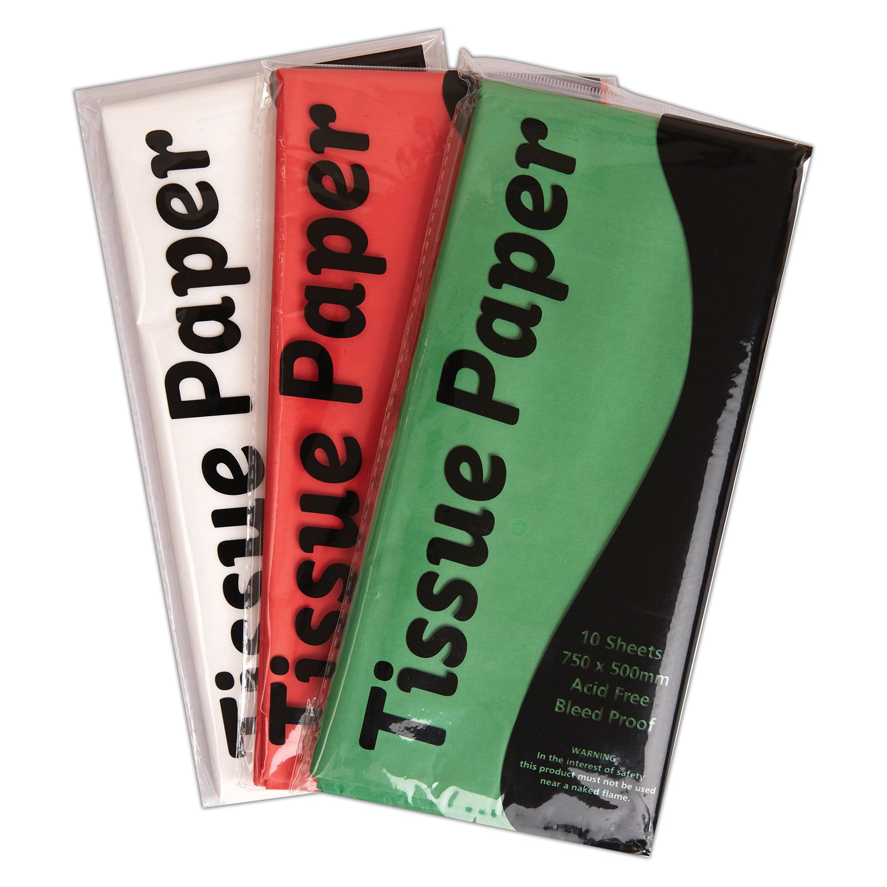 Stephens Tissue Paper - Red, Green, White, 750 x 500mm (30 x 20 Inches), 90 Sheets for Christmas Wrapping, Craft, Gift Boxes & Bags