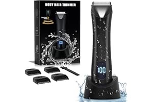 SIHOHAN Groin Hair Trimmer for Men Electric Body Hair Trimmer Waterproof Ball Trimmer with Light & Power Display, Safety Razor Pubic Hair Trimmer for Ball/Chest/Beard, Ceramic Blade Heads, Recharge Dock