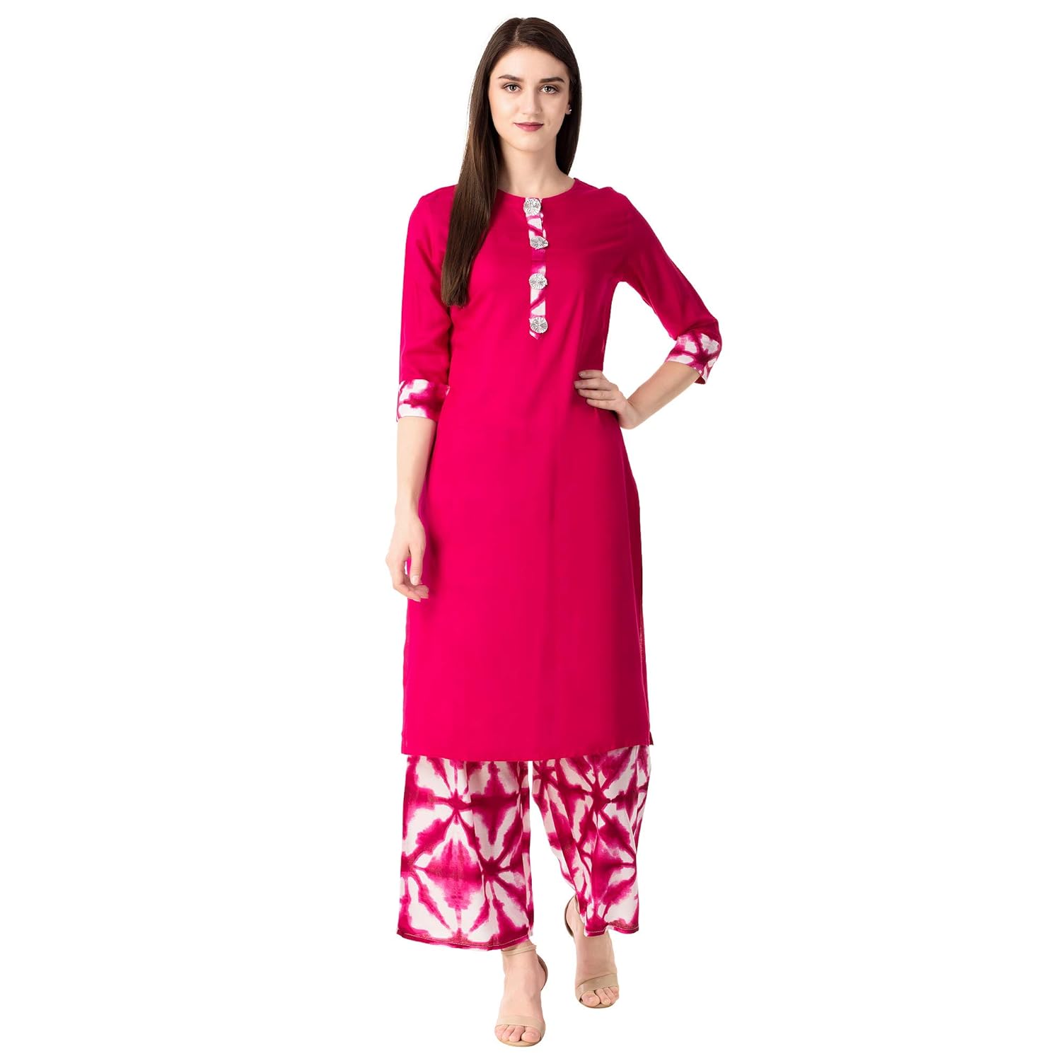 khushal k women's rayon solid kurta with palazzo set