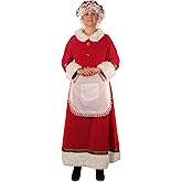 Svansea Mrs. Claus Costume for Women Adult Christmas Plus Size Dress with Bonnet Apron White Hair Wigs and Wire Rim Glasses