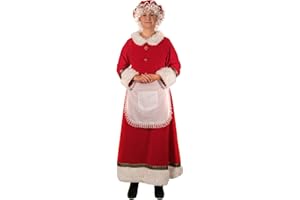 Svansea Mrs. Claus Costume for Women Adult Christmas Plus Size Dress with Bonnet Apron White Hair Wigs and Wire Rim Glasses