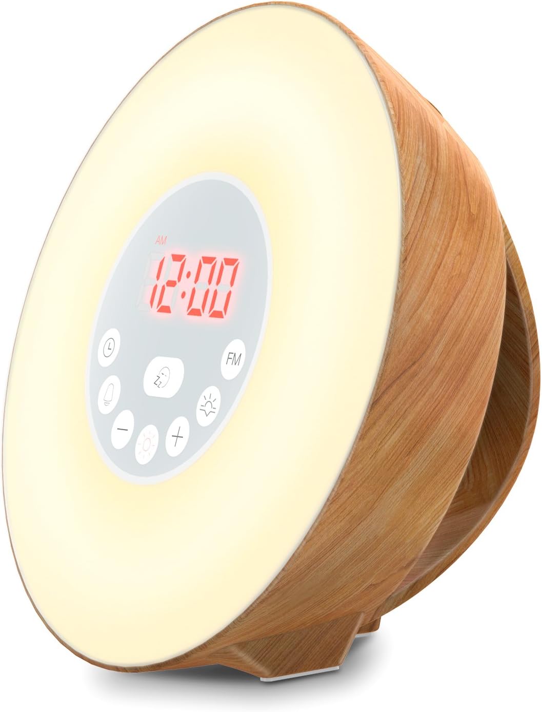 Coulax Wake Up Light Wood Grain Sunrise Sunlight Alarm Clock 7 Colors Bedside Lamp with 6