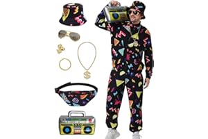 Deaboat 80S 90S Outfit For Men Retro Tracksuit Halloween Costume Hip Hop Disco Sportswear For Party 2Pcs/9Pcs