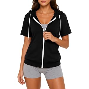 GIVON Women's 100% Cotton Full Zip Up Hoodie Short Sleeve Soft French Terry Fabric Comfy Sweatshirts with Shrink-Resistant