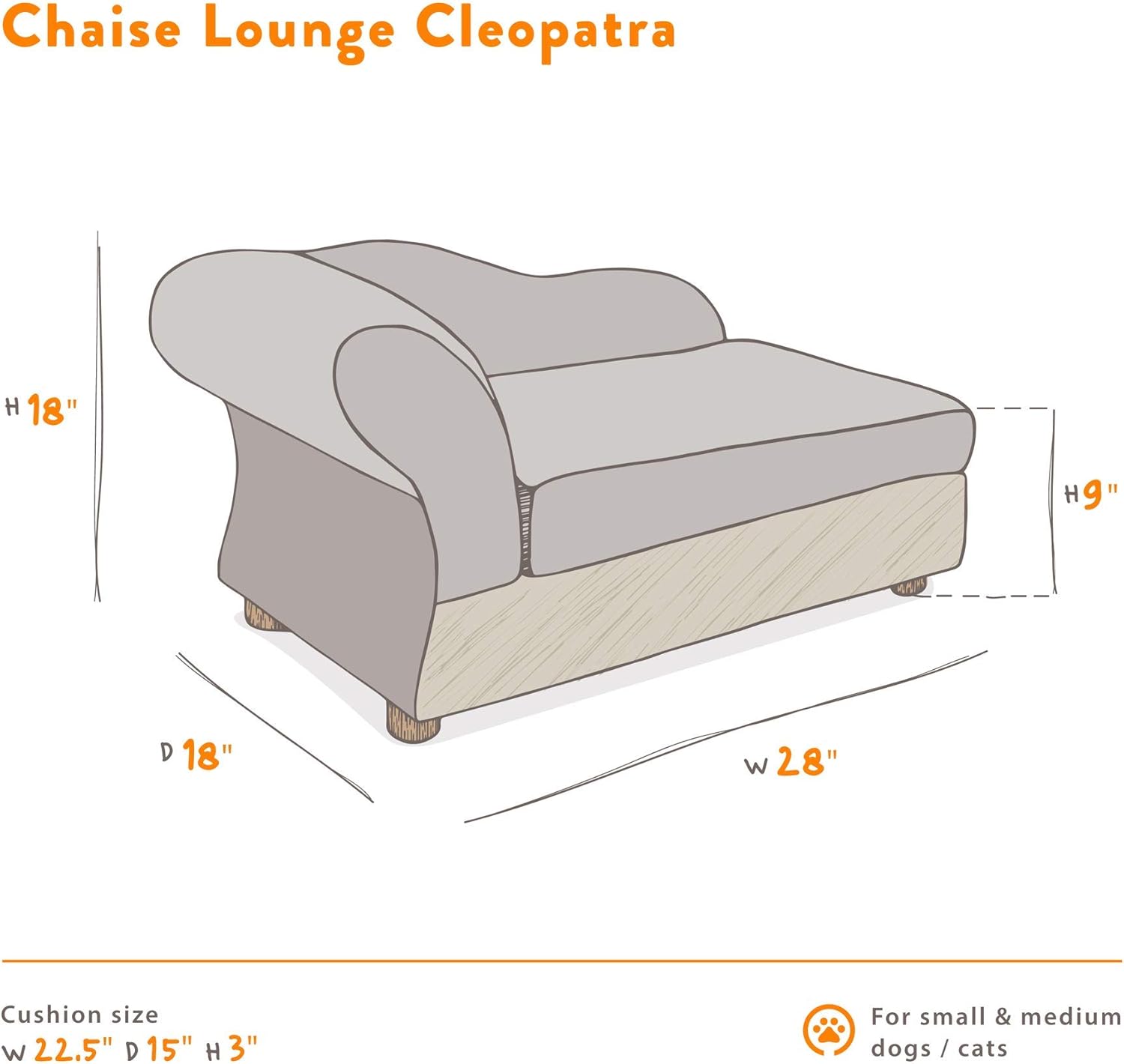Moots Cleopatra Pet Chaise Lounge Bed Elegant Metallic Gold, Medium : Pet Supplies