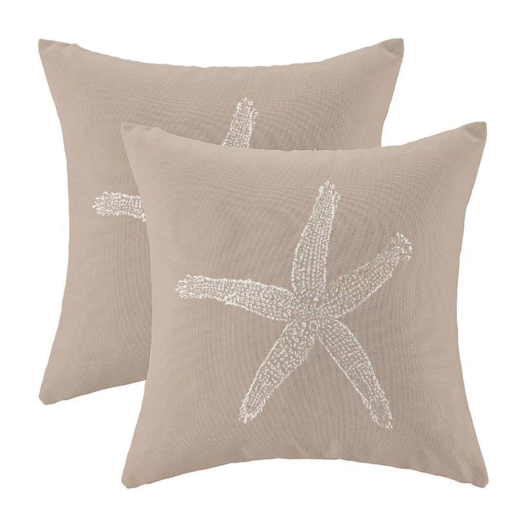 Photo 1 of AEIOAE Coastal Pillow Covers 22 X 22 Inch Set of 2, Brown Tan Starfish Throw Pillow Covers Beach Pillowcase Linen Nautical Decor for Indoor Outdoor Home Sofa Bedroom Living Room