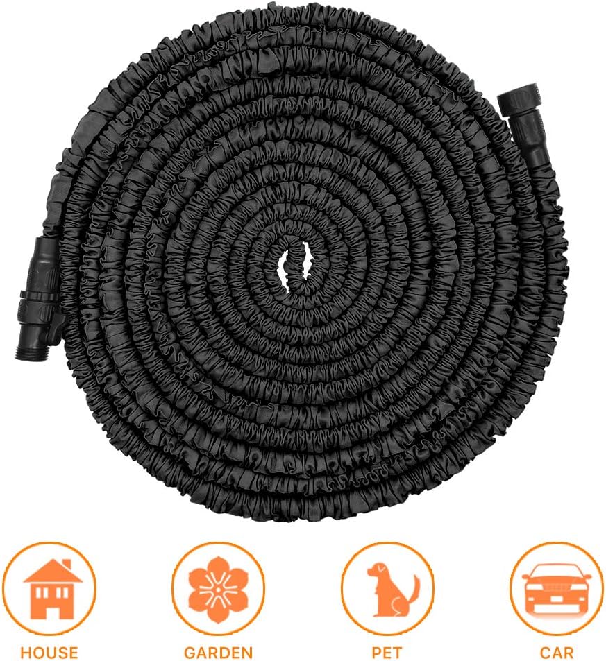 POYINRO Expandable Garden Hose, 100ft Strongest Expanding Garden Hose with Triple Layer Latex Core & Latest Improved Extra Strength Fabric Protection for All Your Watering Needs Improved Design(Black)