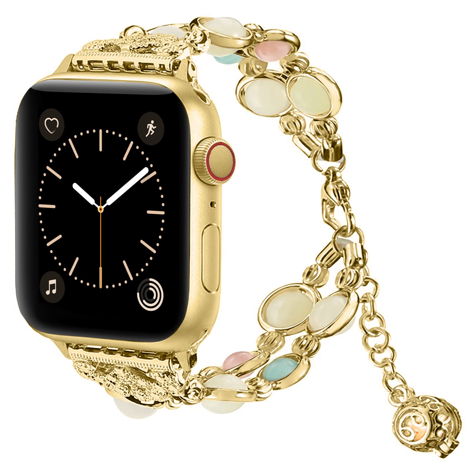 Vamyzji Compatible Apple Watch Straps 42mm(Series 11 10) 41mm 40mm 38mm, For Apple Watch Series 11 10 9 8 7 SE 6 5 4 3 2 1, Elegant Designer Luminous Beads Women Ladies iWatch Strap Bracelet,Gold