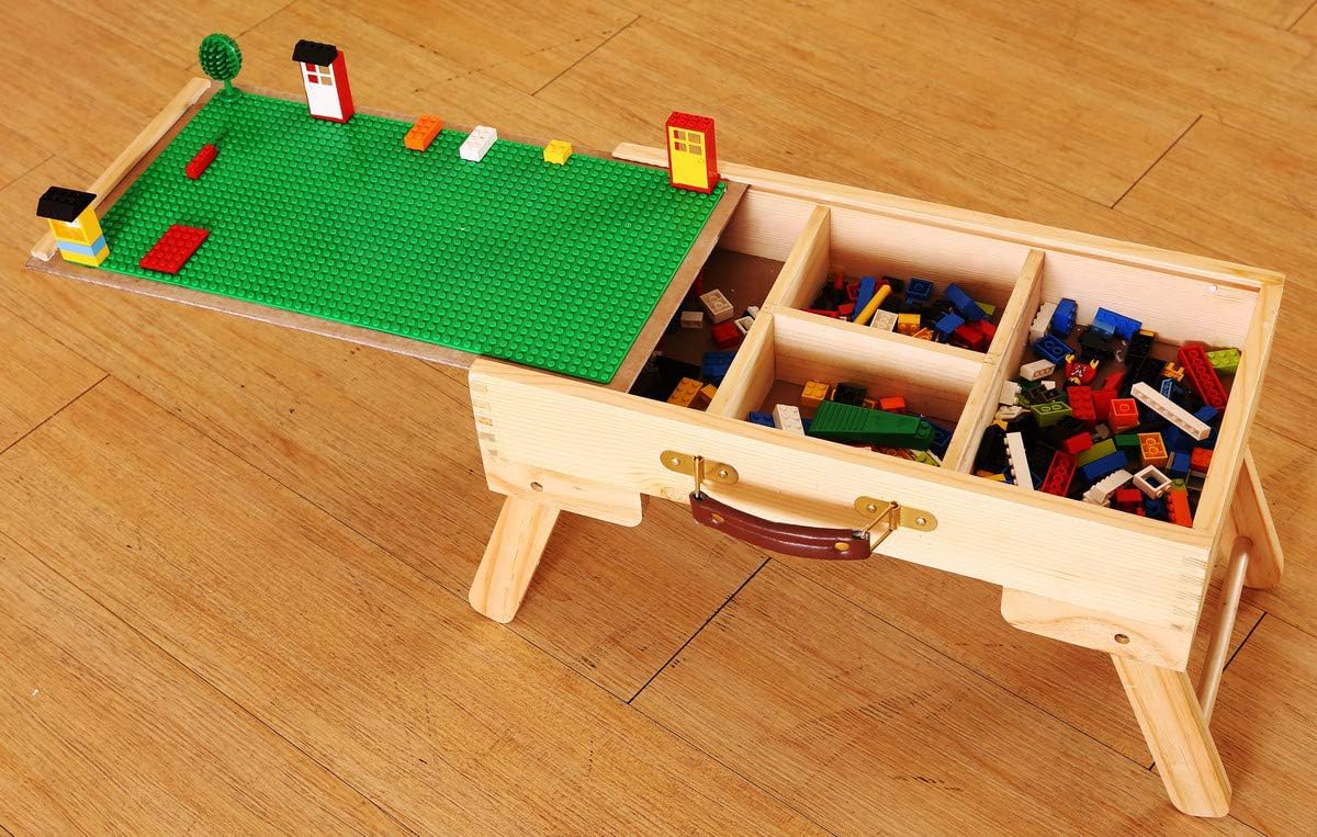 FUN STORE Wooden Foldable Multi-Activity lego Play Table With Storage and Chalkboard Function (Perfect Size For Kids lego Blocks Puzzle Game)