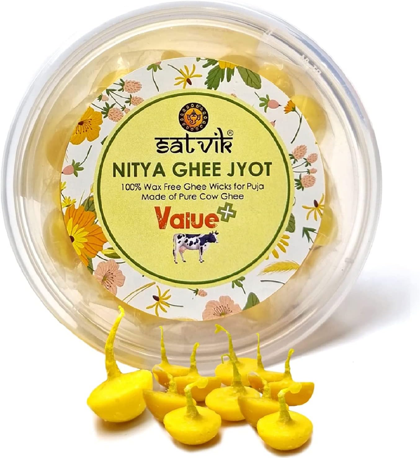 Oil Lamps & Accessories - Satvik Pure 100 Pcs Cow Ghee Wicks Readymade Cow Ghee Cotton Wicks Diya/Puja Batti for Your Daily Pujan Essential (Upto 30 Mins Time)