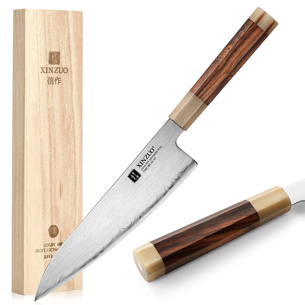 Photo 1 of XINZUO 8 Inches Japanese ZDP-189 Steel Chef Knife,Ultra Sharp Knife for Professional Chef,High Carbon 67 HRC,Ergonomic Octagonal Handle with Desert Ironwood