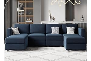 Belffin Modular Sectional Sofa U Shaped Velvet Couch with Reversible Chaise Oversized Couch with Ottoman Blue…