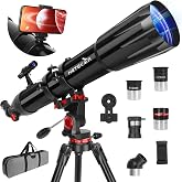 HETEKAN Telescope for Adults High Powered, 90mm Aperture 900mm Refractor | Telescopes for Kids &amp; Beginners, Magnification 450X,for Planet Observation with Stainless Tripod &amp; Phone Adapter