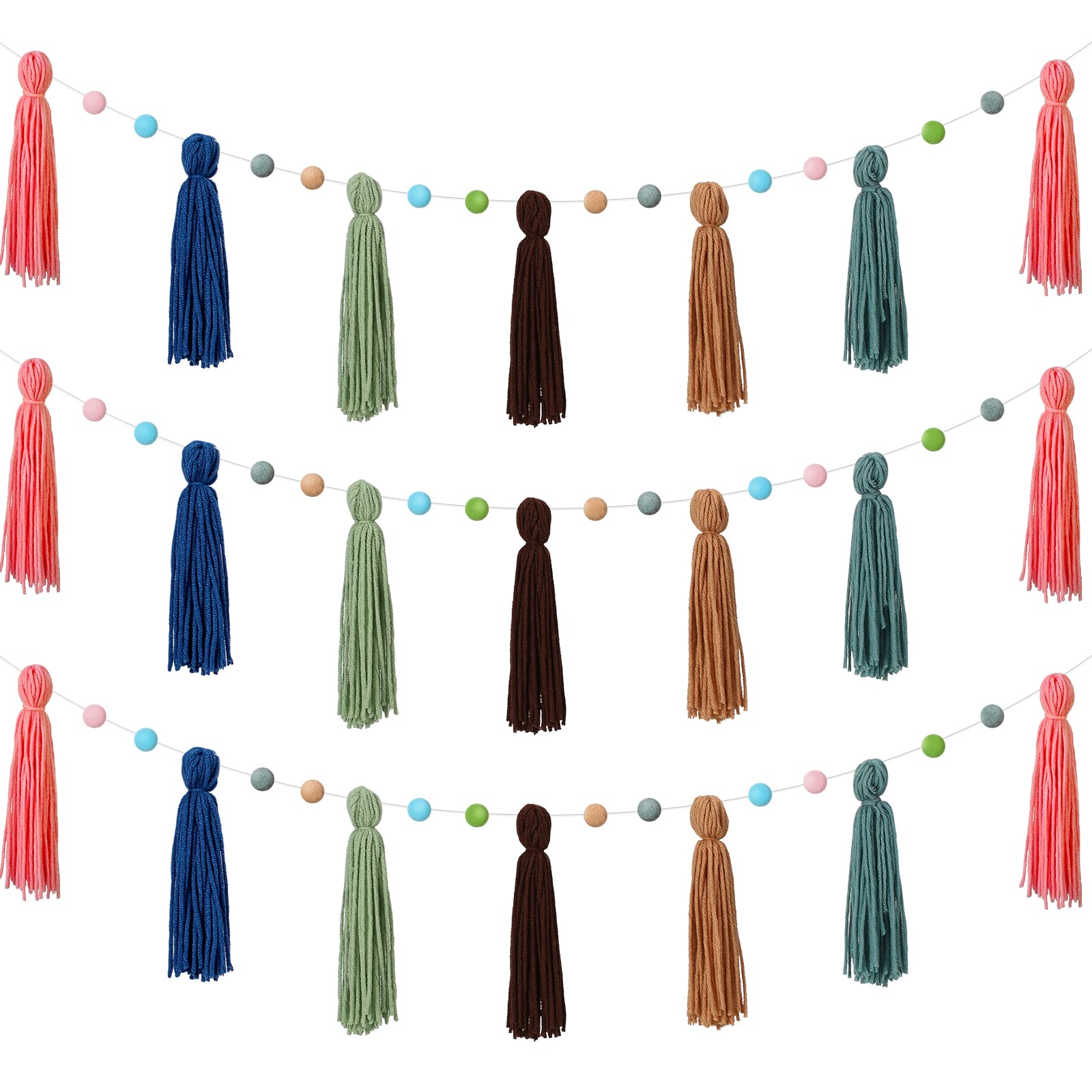 Photo 1 of Syhood 3 Pcs Colorful Boho Tassel Garland Rainbow Pom Pom Each 50'' Colorful Tassel Garland Classroom Decoration Boho Banner for Kid Nursery Wall Decor Baby Shower Christmas Decor(Mixed Colors)