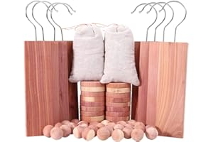 Brite Lightingtech Cedar Blocks for Clothes Storage 60PCs, Red Cedar Hang Ups, Balls, Rings and Sachet Bags for Closets and Drawers