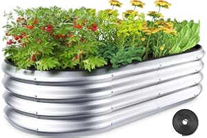 Winpull Raised Garden Bed Kit, 4x2x1 ft Galvanized Planter Box Outdoor with Safety Edging, Large Metal Raised Beds for Gardening Vegetables Flower Herb (Silver)